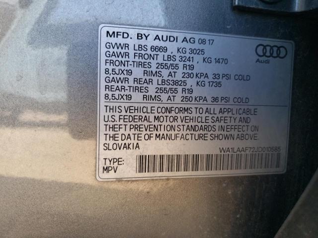 WA1LAAF72JD010585 - 2018 AUDI Q7 PREMIUM PLUS Сұр фото 13