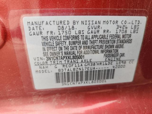 3N1CN7APXKL805001 - 2019 NISSAN VERSA S Qırmızı foto 12