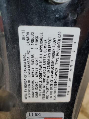2HGFG3B84DH519937 - 2013 HONDA CIVIC EX BLACK photo 12