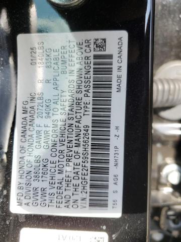 2HGFE2F59SH562649 - 2025 HONDA CIVIC SPORT BLACK photo 12