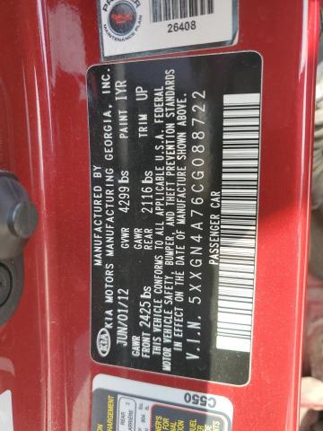 5XXGN4A76CG088722 - 2012 KIA OPTIMA EX RED photo 13