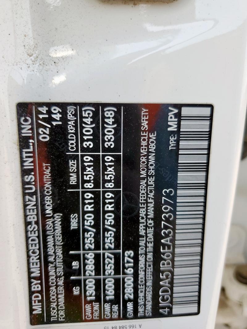 4JGDA5JB6EA373973 - 2014 MERCEDES-BENZ ML 350 WHITE photo 12