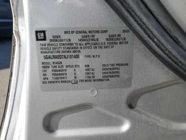 5GALRAED7AJ101408 - 2010 BUICK ENCLAVE CX SILVER photo 12