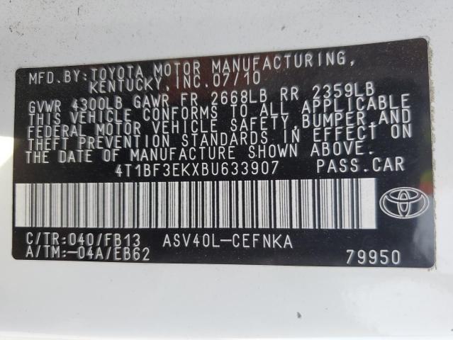 4T1BF3EKXBU633907 - 2011 TOYOTA CAMRY BASE WHITE photo 12