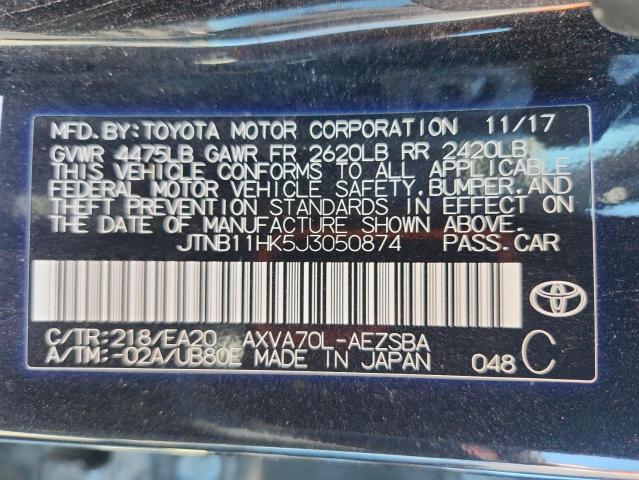 JTNB11HK5J3050874 - 2018 TOYOTA CAMRY L შავი ფოტო 12