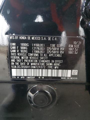 3CZRU6H13NM724372 - 2022 HONDA HR-V SPORT შავი ფოტო 13