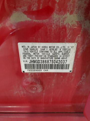 JHMGD38687S042037 - 2007 HONDA FIT S RED photo 12