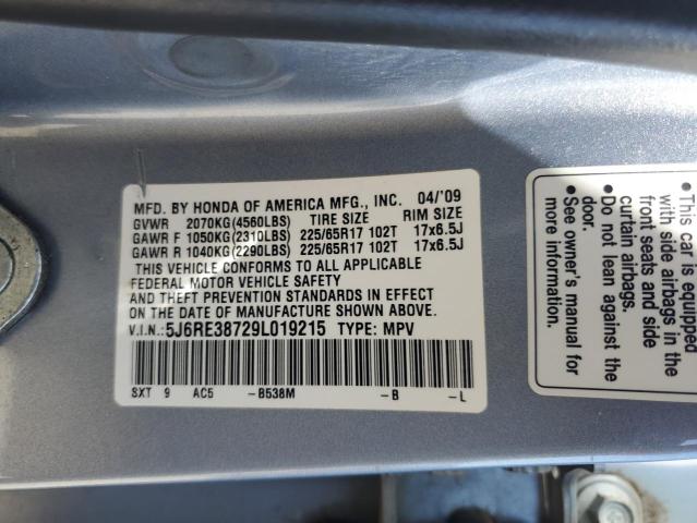5J6RE38729L019215 - 2009 HONDA CR-V EXL BLUE photo 12