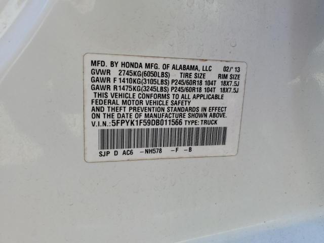 5FPYK1F59DB011566 - 2013 HONDA RIDGELINE RTL Beyaz fotoğraf 13