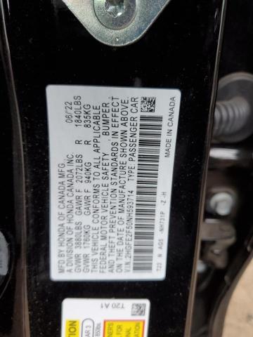 2HGFE2F50NH593714 - 2022 HONDA CIVIC SPORT BLACK photo 12