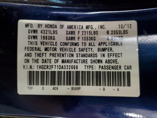 1HGCR2F71DA032668 - 2013 HONDA ACCORD EX BLUE photo 12