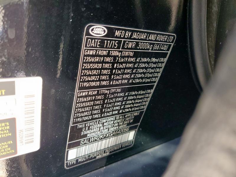 SALWR2KFXGA642056 - 2016 LAND ROVER RANGE ROVE HSE BLACK photo 14