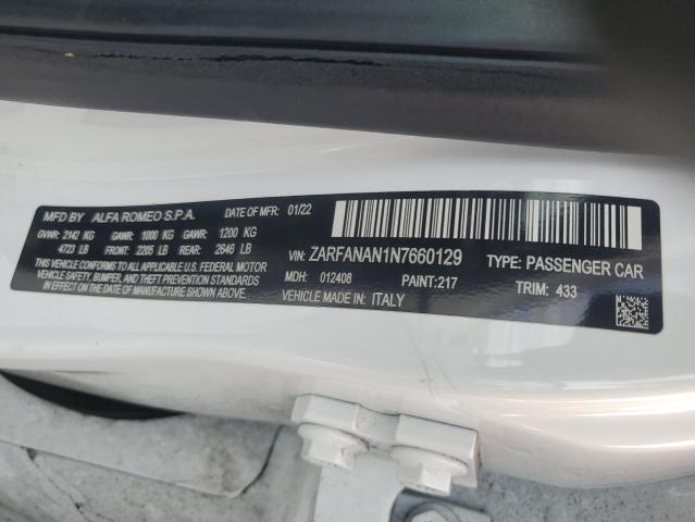 ZARFANAN1N7660129 - 2022 ALFA ROMEO GIULIA WHITE photo 13