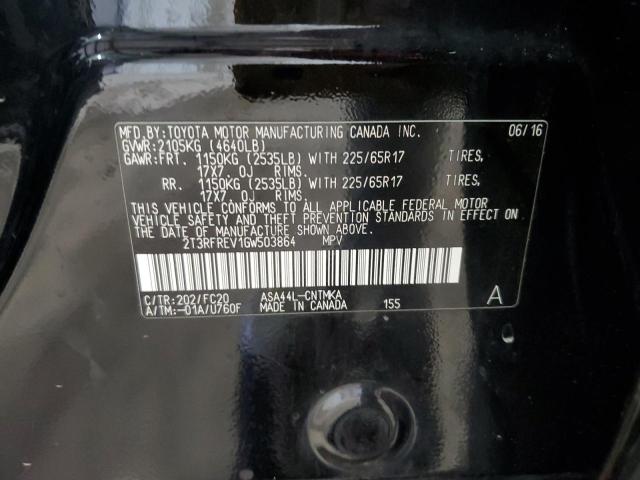 2T3RFREV1GW503864 - 2016 TOYOTA RAV4 XLE BLACK photo 13