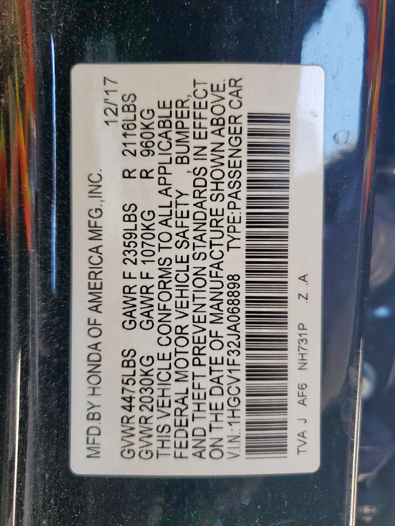 1HGCV1F32JA068898 - 2018 HONDA ACCORD SPORT Қара фото 13