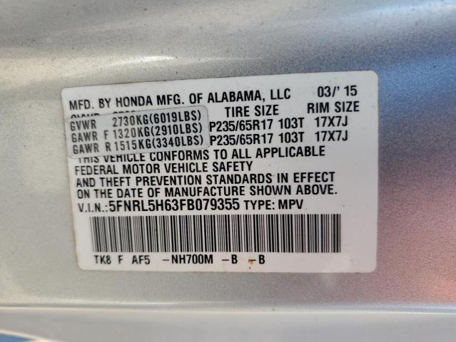 5FNRL5H63FB079355 - 2015 HONDA ODYSSEY EXL SILVER photo 13