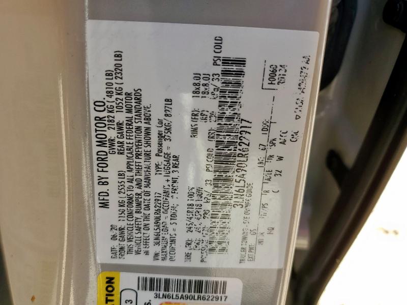 3LN6L5A90LR622917 - 2020 LINCOLN MKZ WHITE photo 12