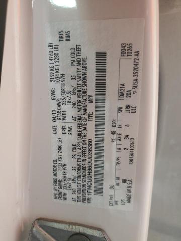 1FMCU0H96DUD36380 - 2013 FORD ESCAPE SEL WHITE photo 12