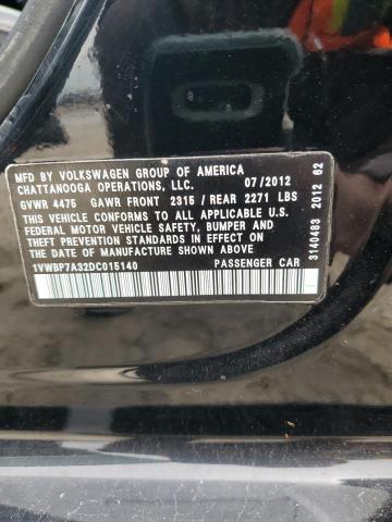 1VWBP7A32DC015140 - 2013 VOLKSWAGEN PASSAT SE 黑色 照片 12