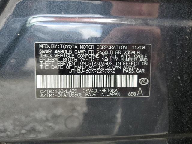 JTHBJ46GX92297392 - 2009 LEXUS ES 350 BLACK photo 12