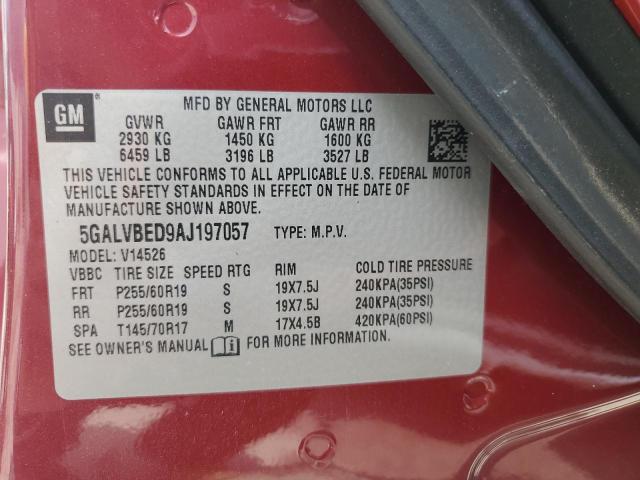 5GALVBED9AJ197057 - 2010 BUICK ENCLAVE CXL Bordo foto 13