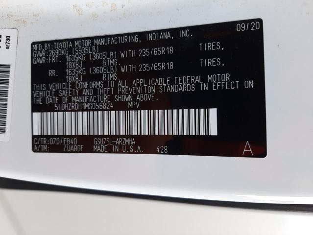 5TDHZRBH1MS056824 - 2021 TOYOTA HIGHLANDER XLE Սպիտակ լուսանկար 13