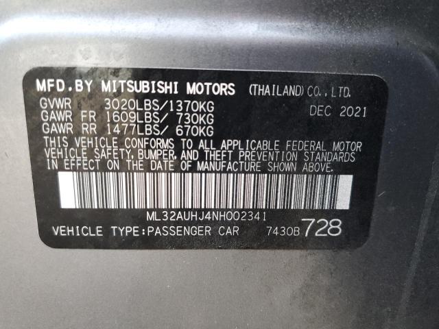 ML32AUHJ4NH002341 - 2022 MITSUBISHI MIRAGE ES GRAY photo 12