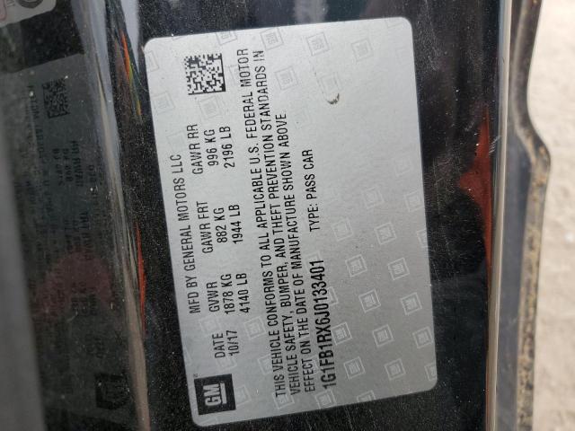 1G1FB1RX6J0133401 - 2018 CHEVROLET CAMARO LT BLACK photo 12