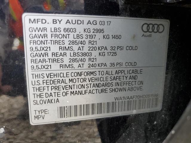 WA1VAAF70HD051588 - 2017 AUDI Q7 PRESTIGE BLACK photo 12