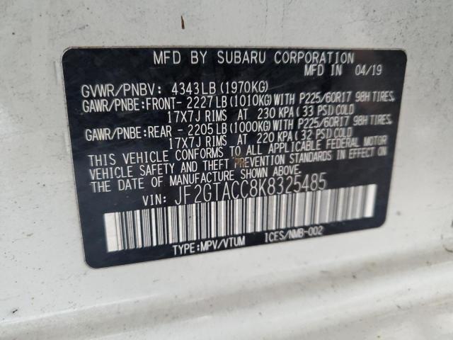 JF2GTACC8K8325485 - 2019 SUBARU CROSSTREK PREMIUM Ağ foto 12