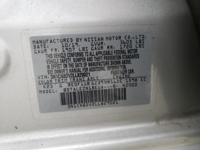 3N1CN8DV2LL829021 - 2020 NISSAN VERSA S SILVER photo 12