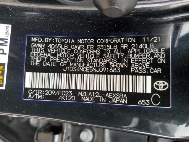 JTDS4MCE5NJ091683 - 2022 TOYOTA COROLLA SE 黑色 照片 12