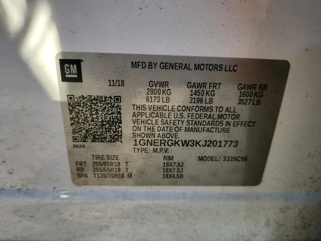 1GNERGKW3KJ201773 - 2019 CHEVROLET TRAVERSE LT 白色 照片 12