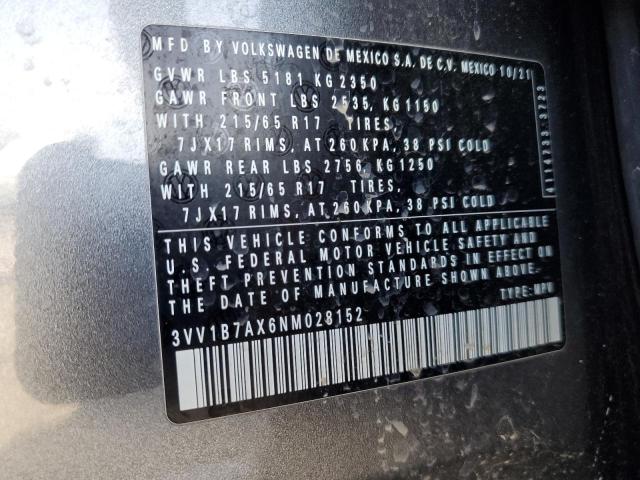 3VV1B7AX6NM028152 - 2022 VOLKSWAGEN TIGUAN S GRAY photo 13