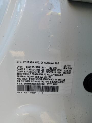 5FNYF6H59KB083453 - 2019 HONDA PILOT EXL Ağ foto 12