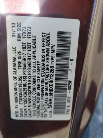 5FNRL5H6XEB013268 - 2014 HONDA ODYSSEY EXL 勃艮第红 照片 13