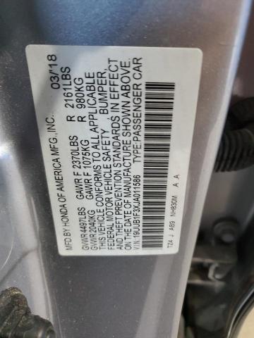 19UUB1F3XJA011586 - 2018 ACURA TLX SILVER photo 12