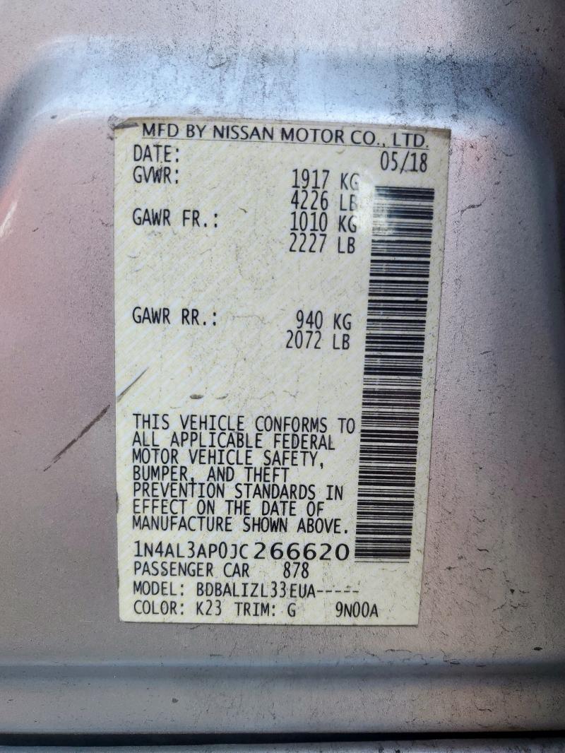 1N4AL3AP0JC266620 - 2018 NISSAN ALTIMA 2.5 银色 照片 12