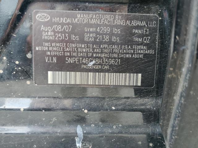 5NPET46CX8H359621 - 2008 HYUNDAI SONATA GLS BLACK photo 13