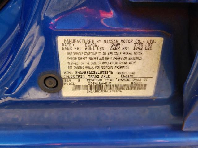 3N1AB51D36L592196 - 2006 NISSAN SENTRA SE-R SPEC V BLUE photo 12