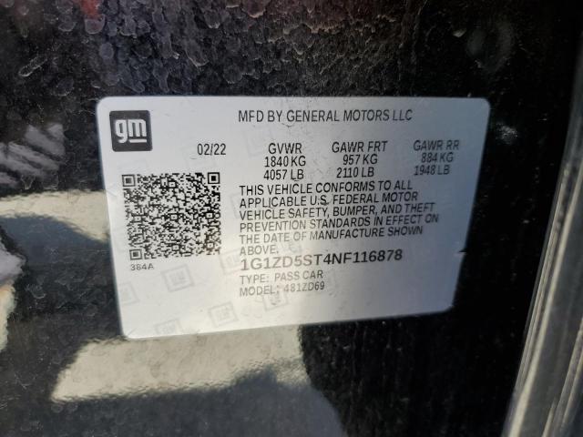 1G1ZD5ST4NF116878 - 2022 CHEVROLET MALIBU LT BLACK photo 12