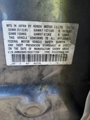 JHMGE8H51DC077204 - 2013 HONDA FIT SPORT GRAY photo 12