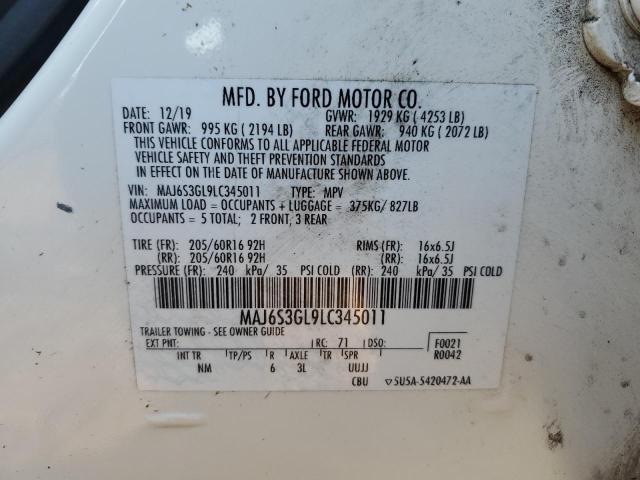 MAJ6S3GL9LC345011 - 2020 FORD ECOSPORT SE WHITE photo 13