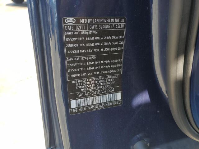 SALAK2D41BA572224 - 2011 LAND ROVER LR4 HSE LUXURY BLUE photo 12