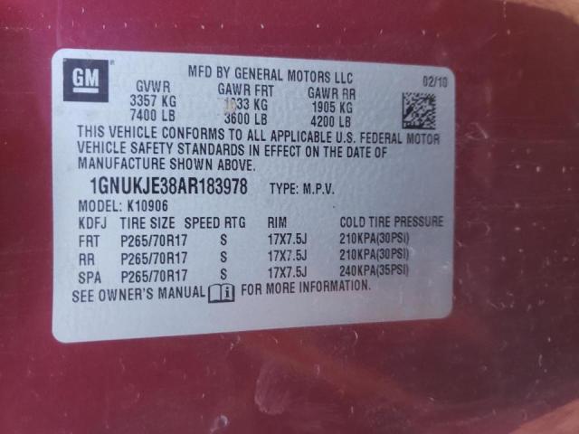 1GNUKJE38AR183978 - 2010 CHEVROLET SUBURBAN K1500 LT RED photo 14