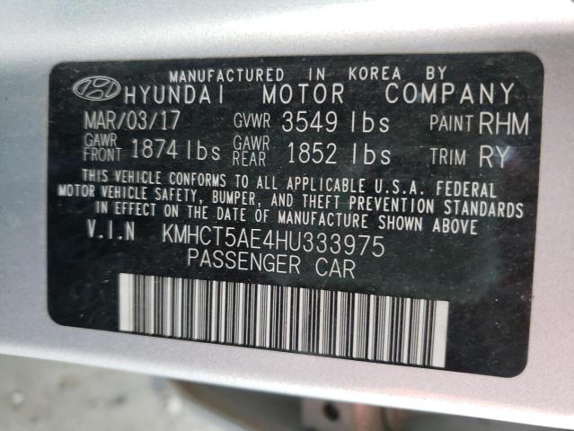 KMHCT5AE4HU333975 - 2017 HYUNDAI ACCENT SE SILVER photo 12