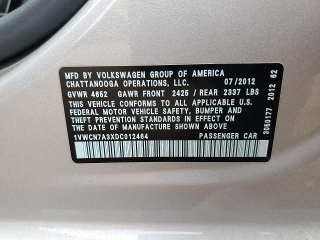 1VWCN7A3XDC012464 - 2013 VOLKSWAGEN PASSAT SEL Boz foto 12