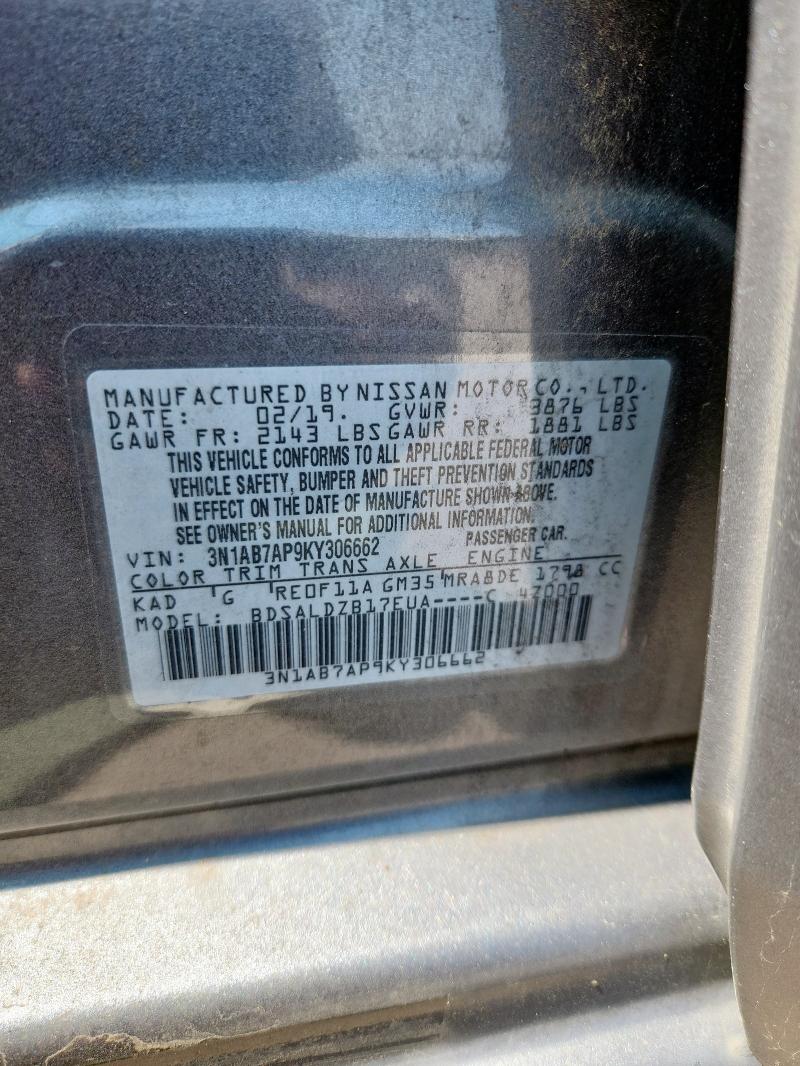 3N1AB7AP9KY306662 - 2019 NISSAN SENTRA S GRAY photo 13