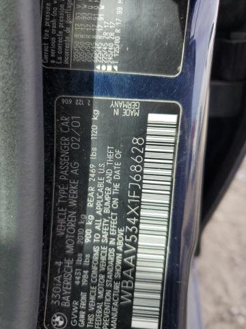WBAAV534X1FJ68628 - 2001 BMW 3 SERIES I ლურჯი ფოტო 12