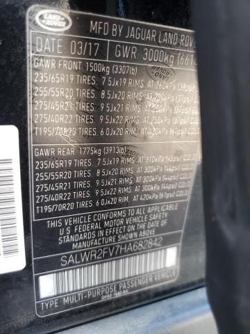 SALWR2FV7HA682842 - 2017 LAND ROVER RANGE ROVE HSE BLACK photo 13